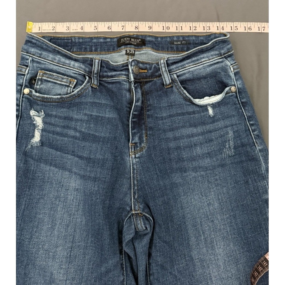 Judy Blue Jeans Women's 9/29 Slim Fit High Rise Distressed Dark Wash Stretch - Picture 3 of 10